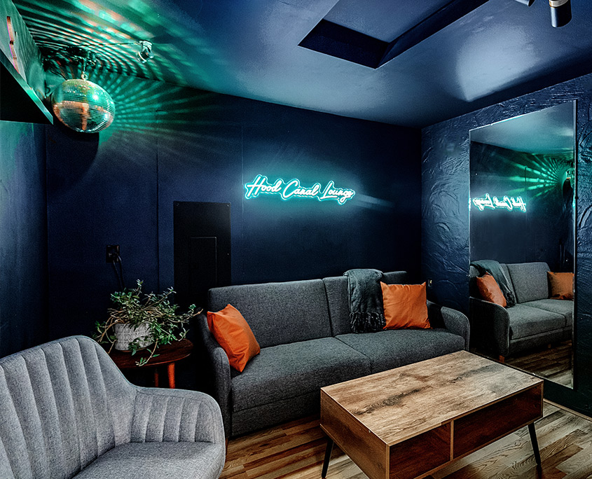 The Lounge speakeasy with karaoke and disco ball