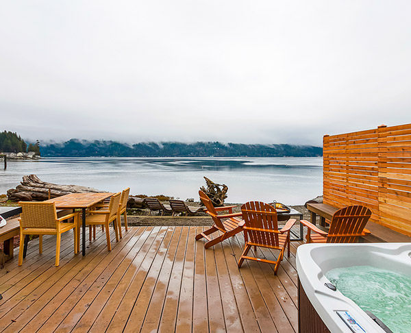 Private hot tub at a Hood Canal waterfront cabin