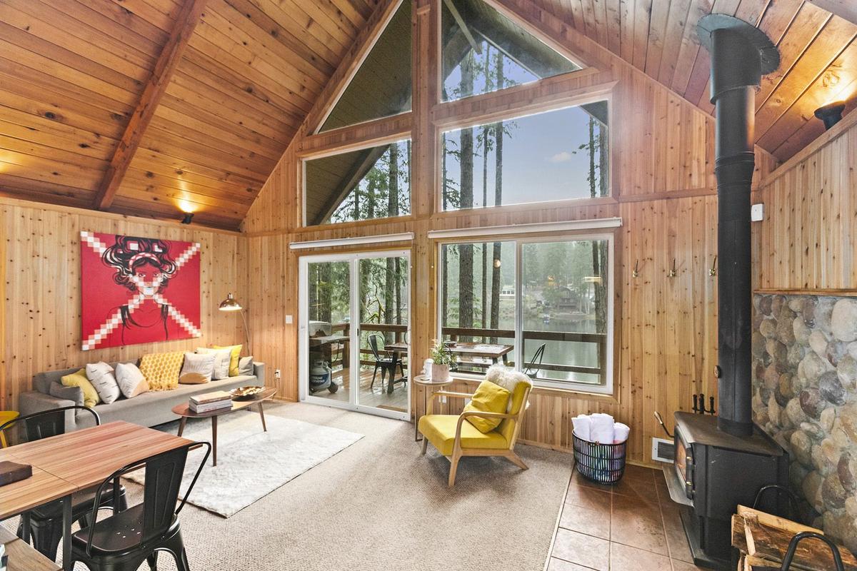 Cloudloft Cabin A-frame exterior from the lake