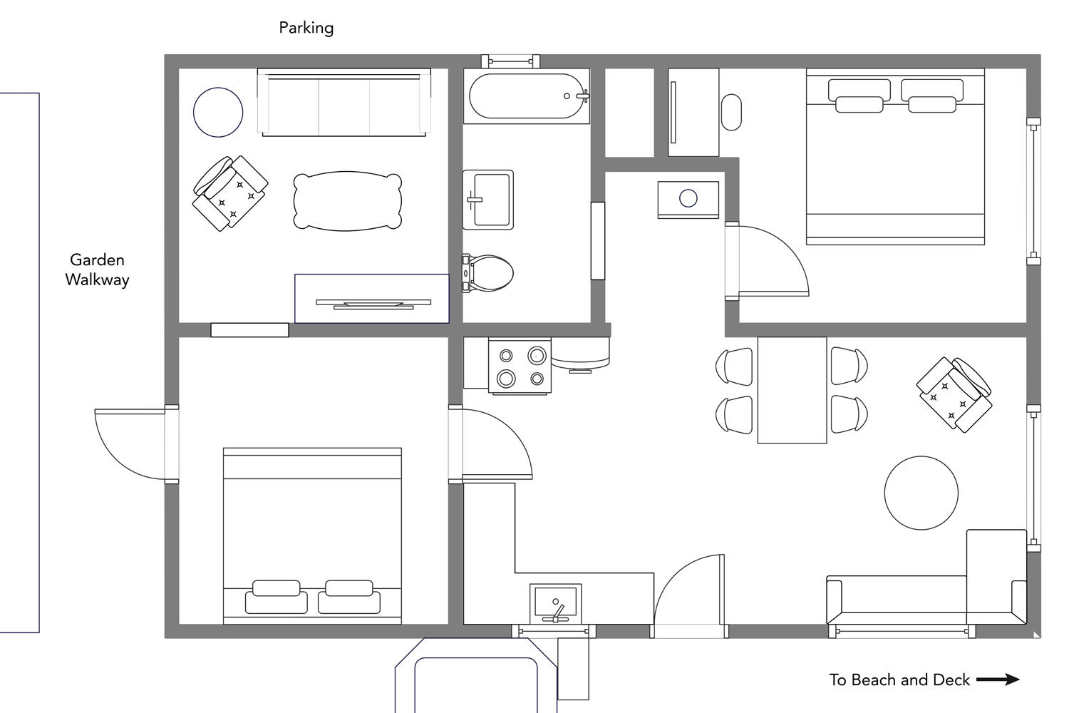 Floor plan layout of The Lounge showing bedrooms and speakeasy