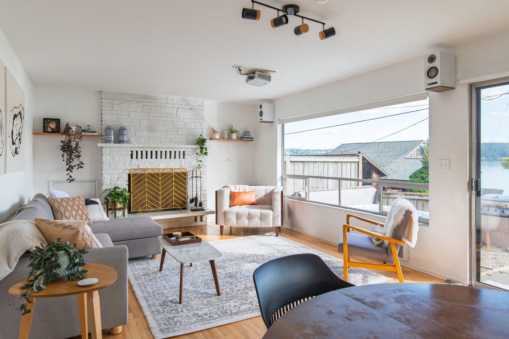 Renovated kitchen and living room at The Horizon on Hood Canal
