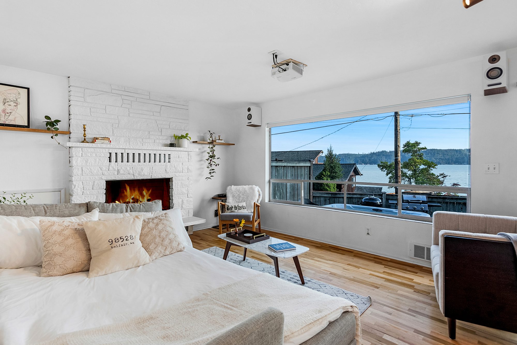 Cozy living room with waterfront views at The Horizon